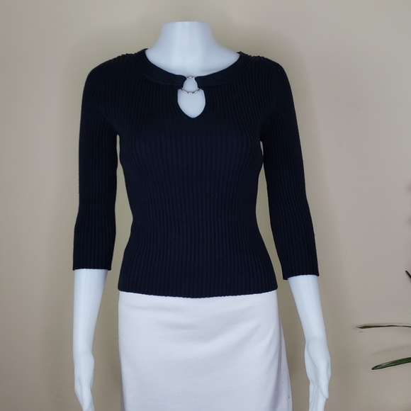 Blue Ribbed Keyhole Sweater - Picture 7 of 7